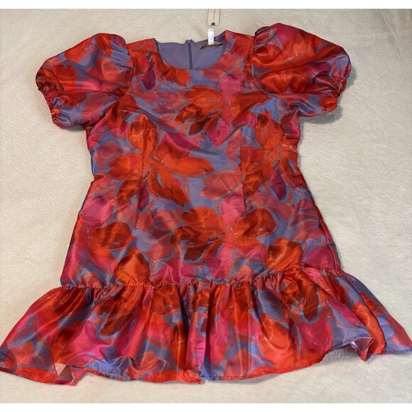 Anthropologie Hutch Puff-Sleeve Ruffled Shift Mini Dress Sz XL Pink Pattern - Picture 5 of 11